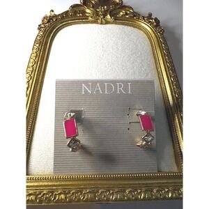 Nadri Pink Enamel Cubic Zirconia Gold Tone J-Hoop Earrings